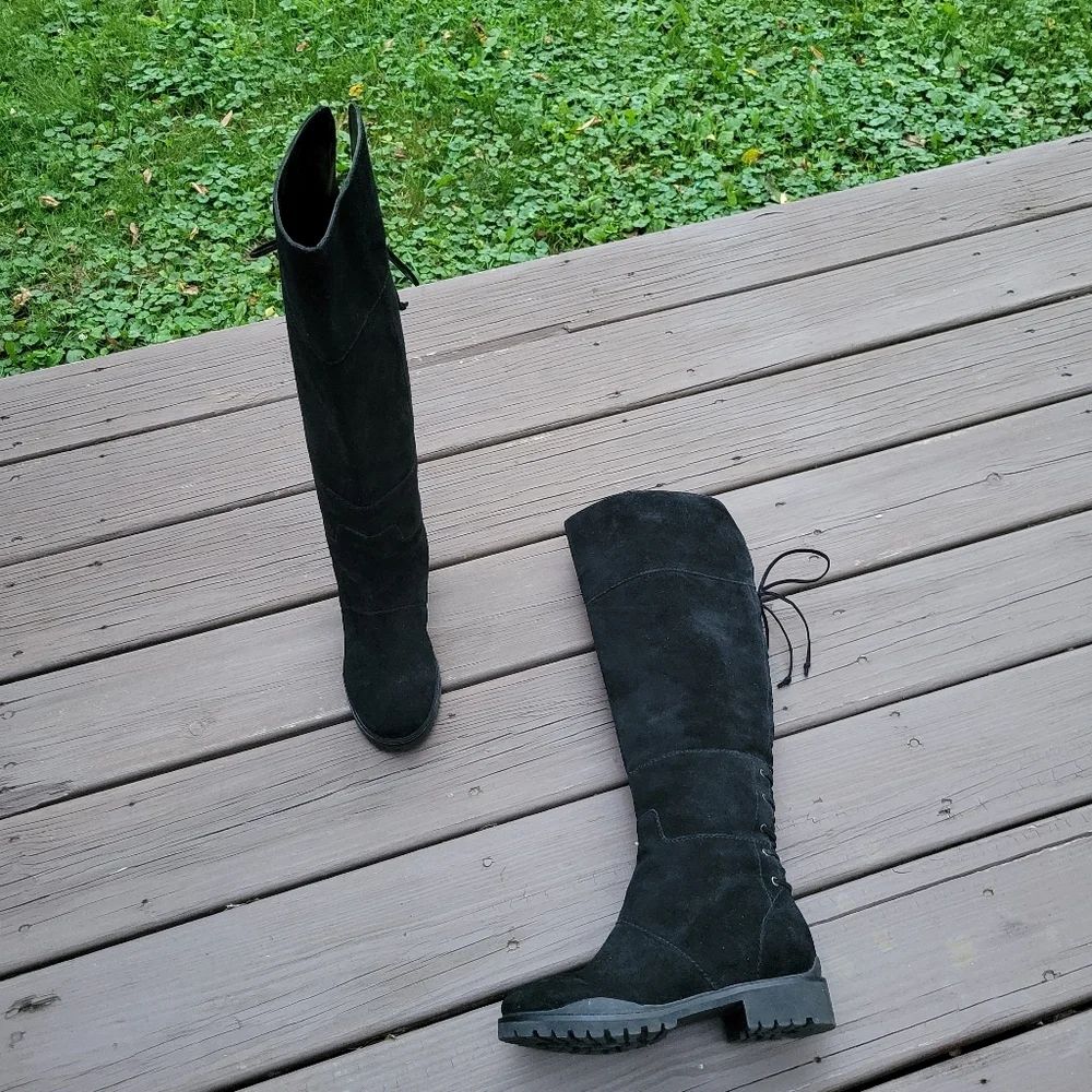 Nine West Black Suede Leather Over The Knee OTK Equestrian Riding Tall Boots 7.5